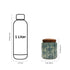 Measurement chart comparing a 1-liter bottle and a decorative jar with dimensions labeled.
