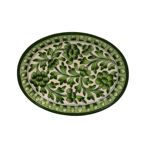 Blue Pottery Oval Plate - Green
