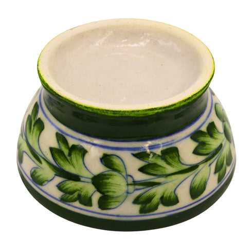 Blue Pottery Round Bowl - White and Green
