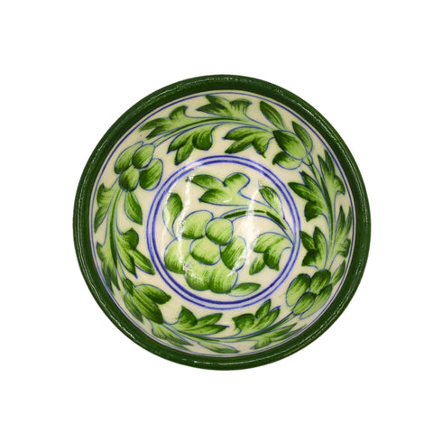Blue Pottery Round Bowl - White and Green