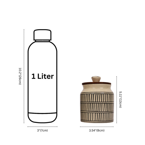 Ceramic Jar set with black horizontal and vertical lines pattern (Set of 2)