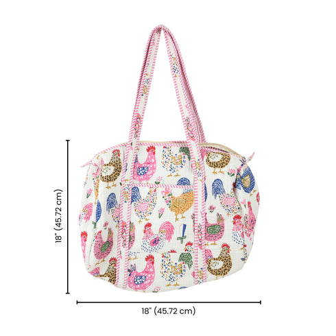 Bloom & Feather Quilted Duffle Handbag – Hand Block Print