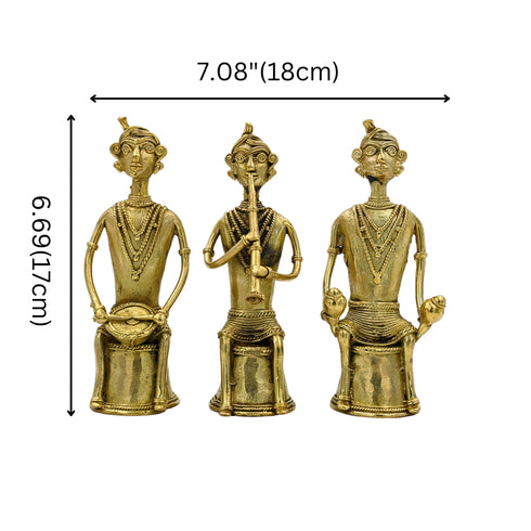 Handcrafted Tribal Musician Trio (Set of 3) - Dhokra Art Technique