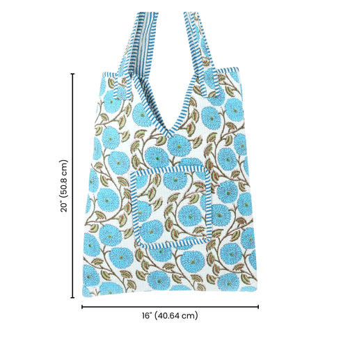 Blue Floral Vines Tote Bag/Jhola – Hand Block Print