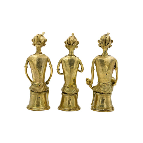 Handcrafted Tribal Musician Trio (Set of 3) - Dhokra Art Technique