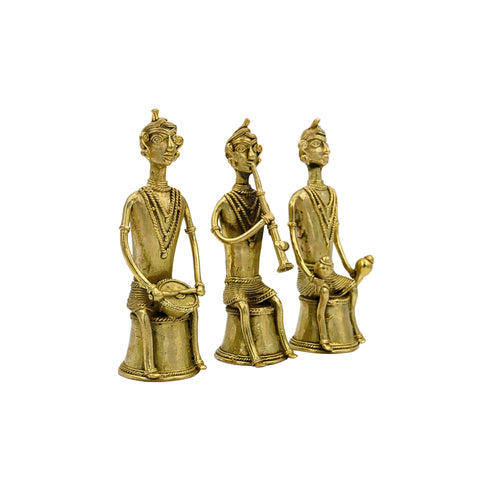Handcrafted Tribal Musician Trio (Set of 3) - Dhokra Art Technique