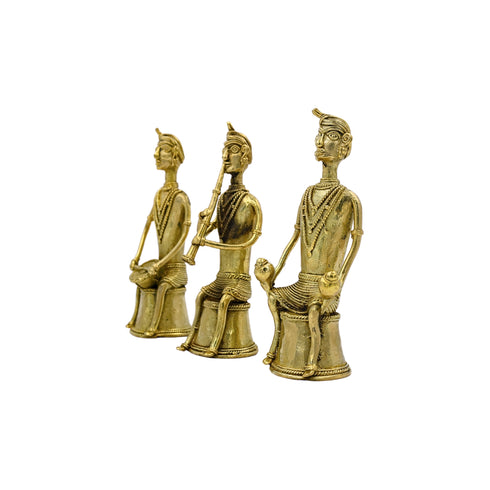 Handcrafted Tribal Musician Trio (Set of 3) - Dhokra Art Technique