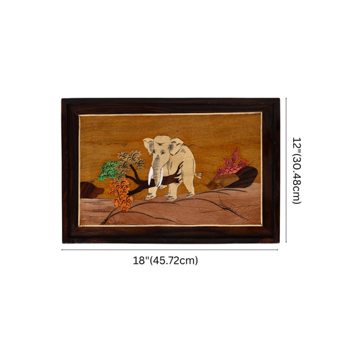 Mysore Inlay Rosewood Painting of Elephant Carrying a Tree Branch