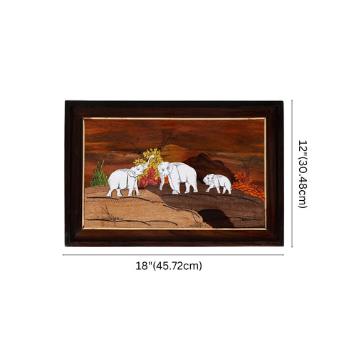 Wooden Mysore Inlay Painting of Group of Elephants