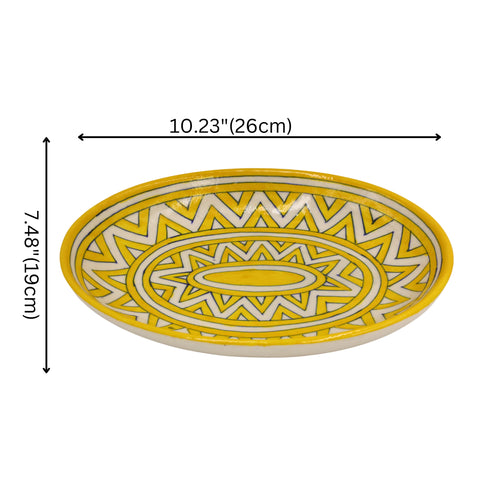 Blue Pottery Oval Plate Decorative - Yellow