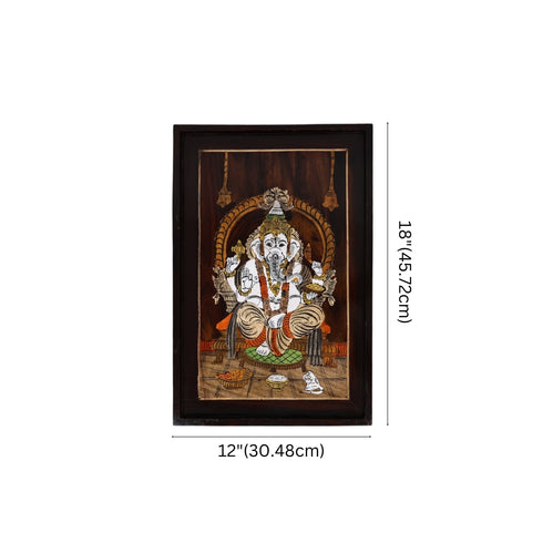 Mysore Inlay Rosewood Painting of Lord Ganesha with Offerings