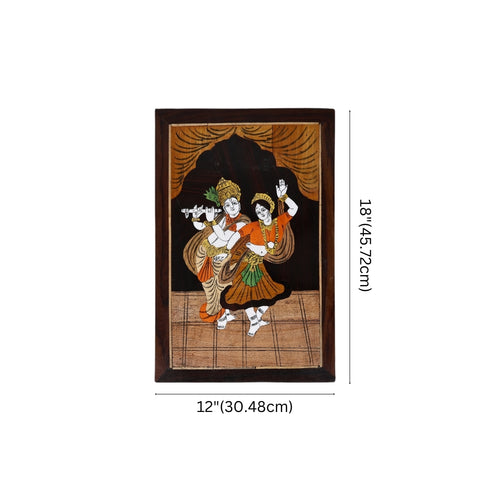 Wooden Mysore Inlay Painting of Radha and Krishna Dancing Pose