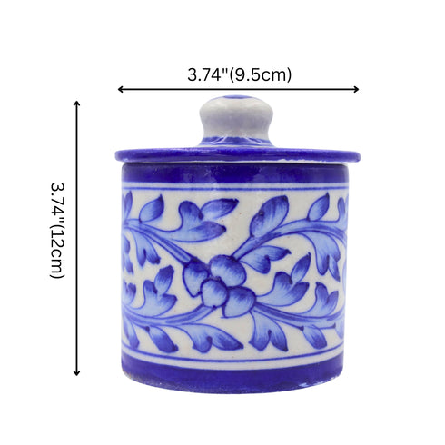 Blue Pottery Jar with Lid - White - Natriel