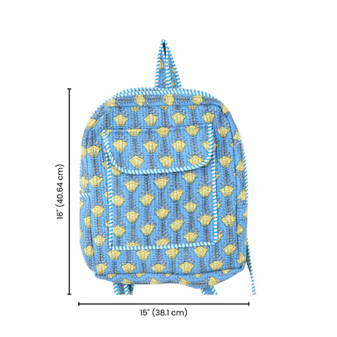 Classic Blue Blossom Cotton Backpack - Hand Block Print