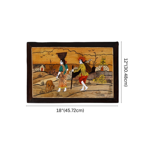 Wooden Mysore Inlay Painting of Rural Couple