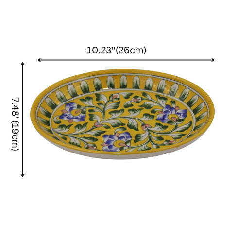 Blue Pottery Oval Plate - Yellow