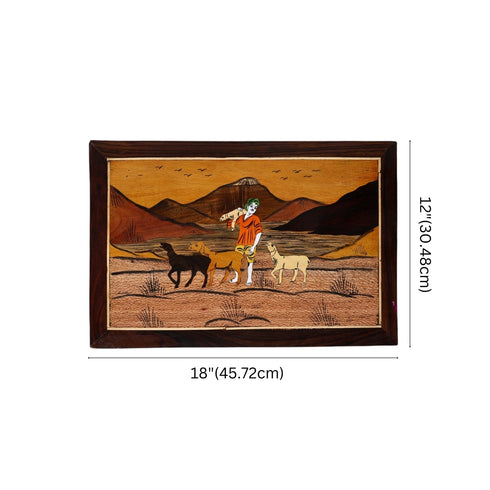 Mysore Inlay Rosewood Painting of a Farmer with Animal Companions