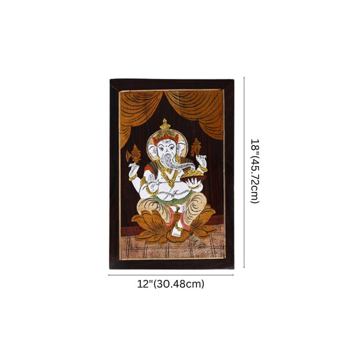 Mysore Inlay Rosewood Painting – Lord Ganesha Seated on a Lotus