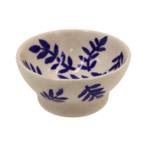 Blue Pottery Round Bowl - White