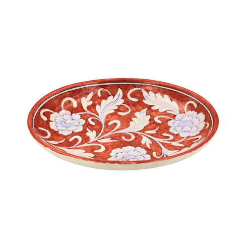 Blue Pottery Oval Plate - Maroon