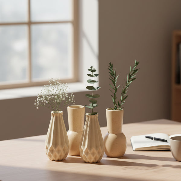 Abstract designed ceramic mini bud vase set (Set of 4)