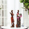 African Musician Figurines for Home Décor—Set of 2—Rustic Brown and Pink