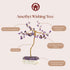 Amethyst wishing tree with features labeled on a beige background