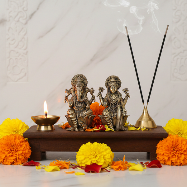 Antique Brass Ganesh and Lakshmi Idol