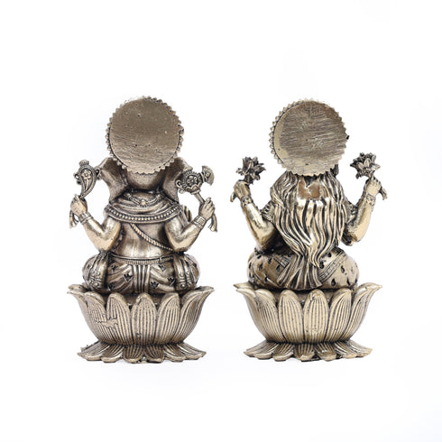 Antique Brass Ganesh and Lakshmi Idol (Pair) - Perfect for Home Temple