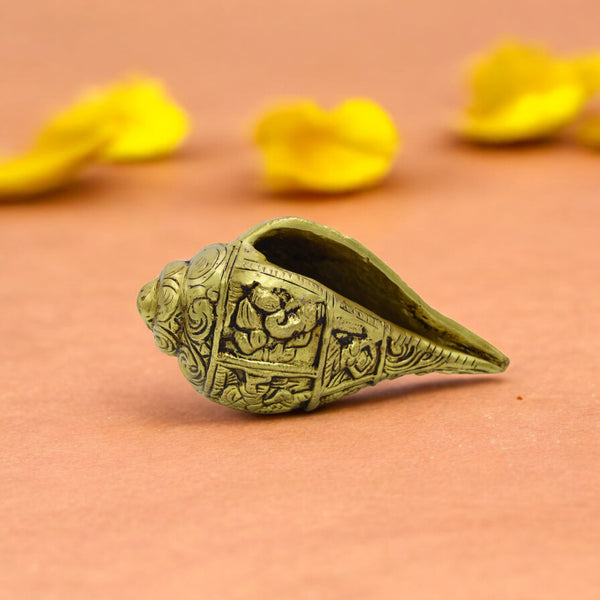 Antique Brass Shankh with Religious Carvings | for Home Decor, Temple Decor & All Occasional Purposes