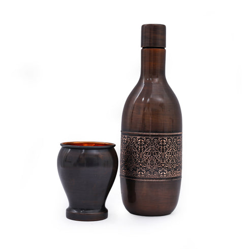 Antique Copper Water bottle with Copper Glass (1.25 litre)