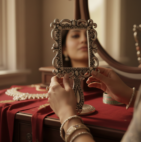 Antique German Silver Handheld Mirror – Home Décor Accent