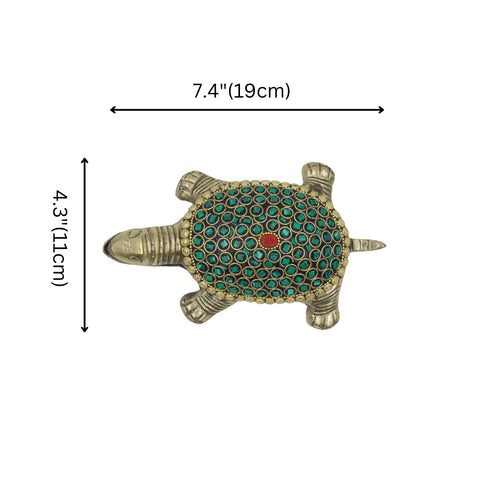 Artisan Brass Tortoise Showpiece with Stone Embellishments