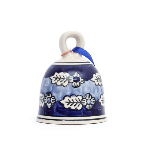 Artisanal Ceramic floral Hanging Christmas Bell – Blue & White