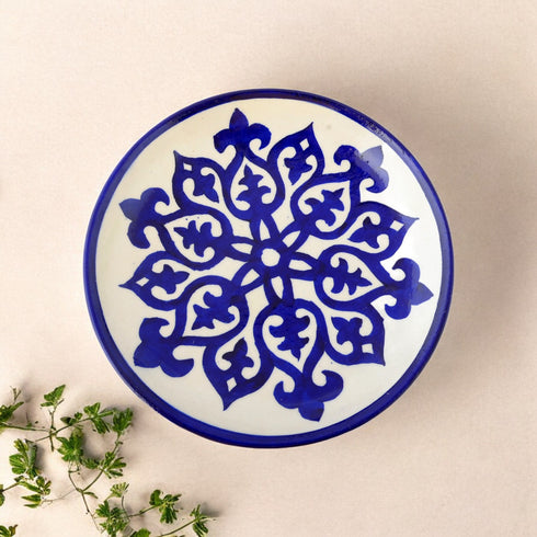Blue Pottery Traditional Pattern Decorative Plate—Cobalt Blue & White—8”