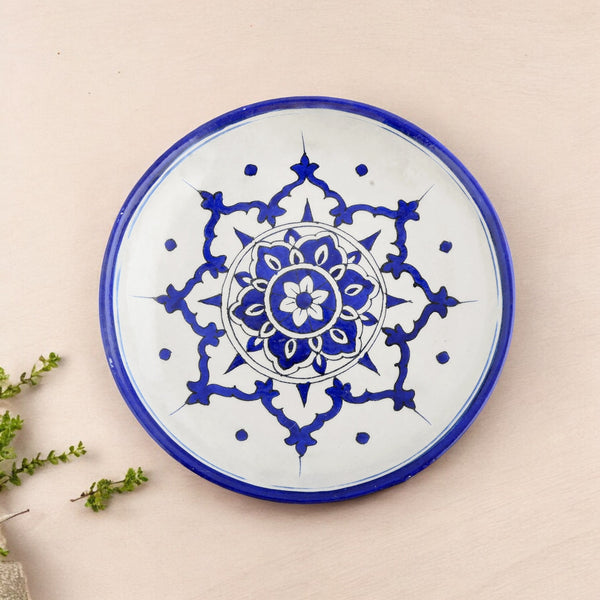 Blue Pottery Floral Pattern Decorative Plate—Cyan Blue—8”