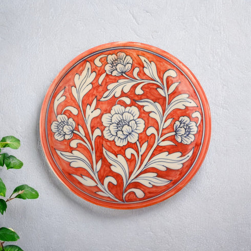 Blue Pottery Floral Pattern Decorative Plate—Red—8”