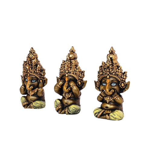 Baal Ganesha Trio for Home Décor—See No Evil, Hear No Evil, Speak No Evil