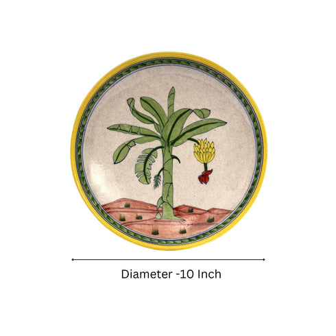 Banana Tree Inspired Handcrafted Blue Pottery Decorative Plate