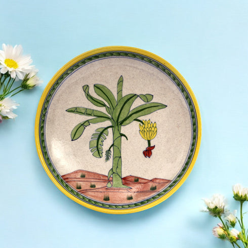 Banana Tree Inspired Handcrafted Blue Pottery Decorative Plate
