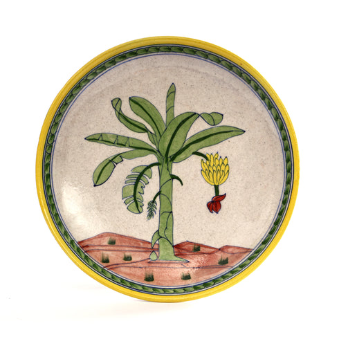 Banana Tree Inspired Handcrafted Blue Pottery Decorative Plate