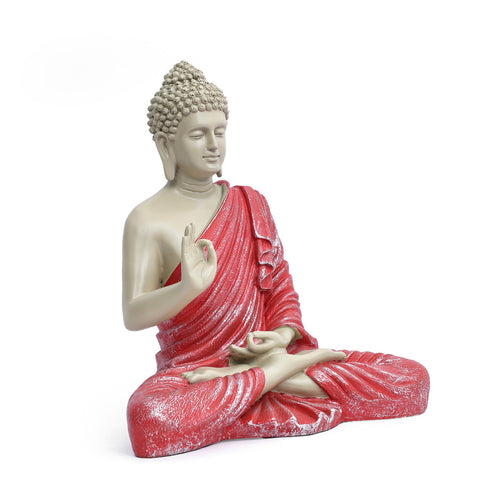 Beige Matte Finish Buddha Statue with Red Robe
