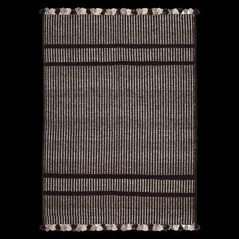 Black Handwoven Jawaja Durrie - Stripe Pattern