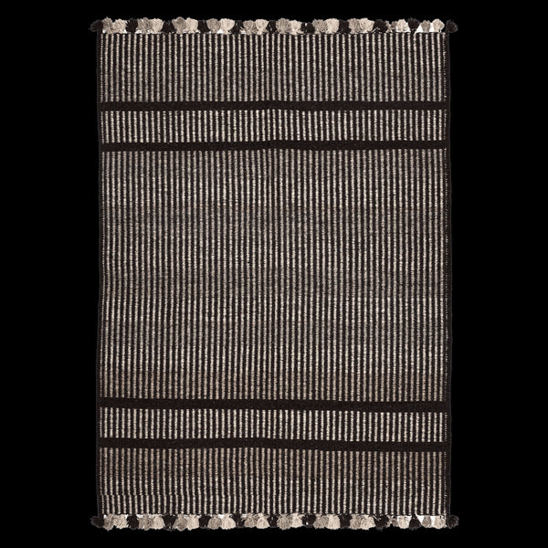Black Handwoven Jawaja Durrie - Stripe Pattern