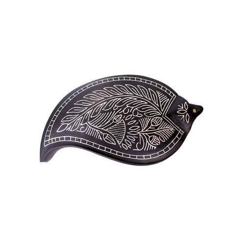 Black Kumkum Box - Bidri Art - Silver Inlay Work