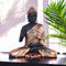 Black Matte Finish Lord Buddha Statue—Copper Drapery Details