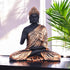 Black Matte Finish Lord Buddha Statue—Copper Drapery Details