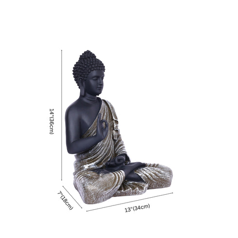 Black Matte Finish Lord Buddha Statue—Green and Grey Drapery Details