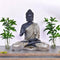 Black Matte Finish Lord Buddha Statue—Green and Grey Drapery Details