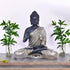 Black Matte Finish Lord Buddha Statue—Green and Grey Drapery Details